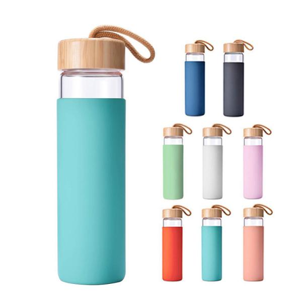 Custom 18oz Glass Water Bottles Reusable Glass Juice Bottles For Coffee Tea Water Juices With Lids