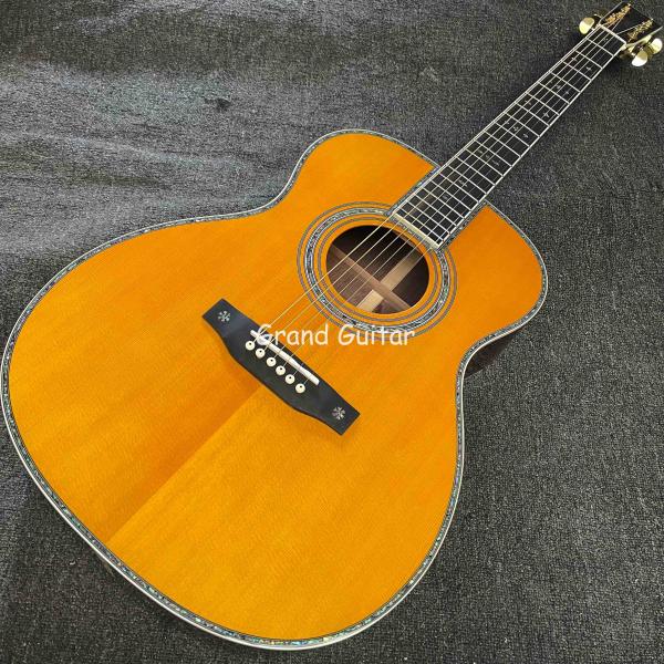 Custom OM Body Spruce Top Yellow Painting Gloss Finishing Acoustic Electric Guitar with ROSEWOOD Back Side