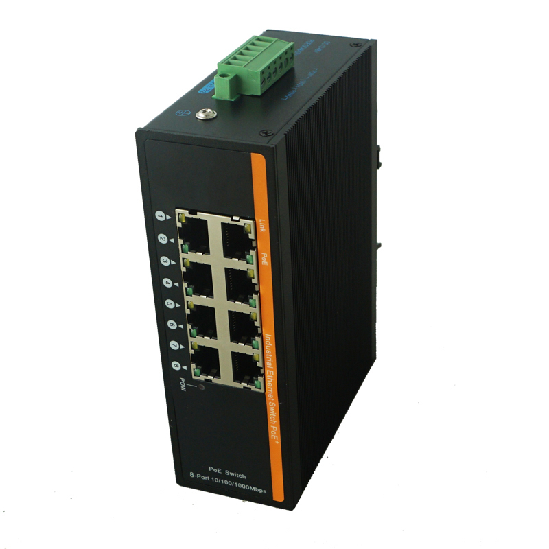 8-Port Gigabit Industrial Ethernet Switch & PoE Switch PoE & Non-PoE Dual DC12