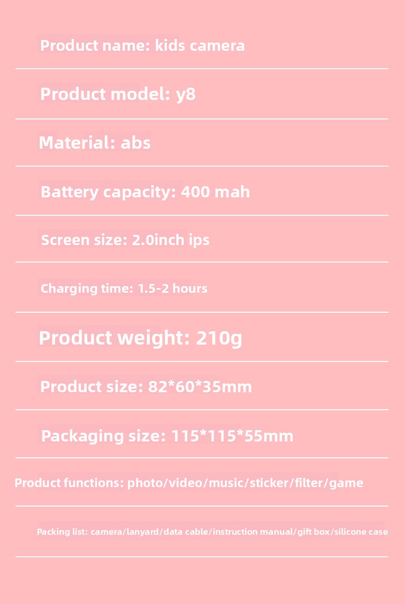 Feitianma 2.0 Inch Screen 1080P HD Dual-lens Children's Camera with Unicorn Graphic Design Children's Toy Gift