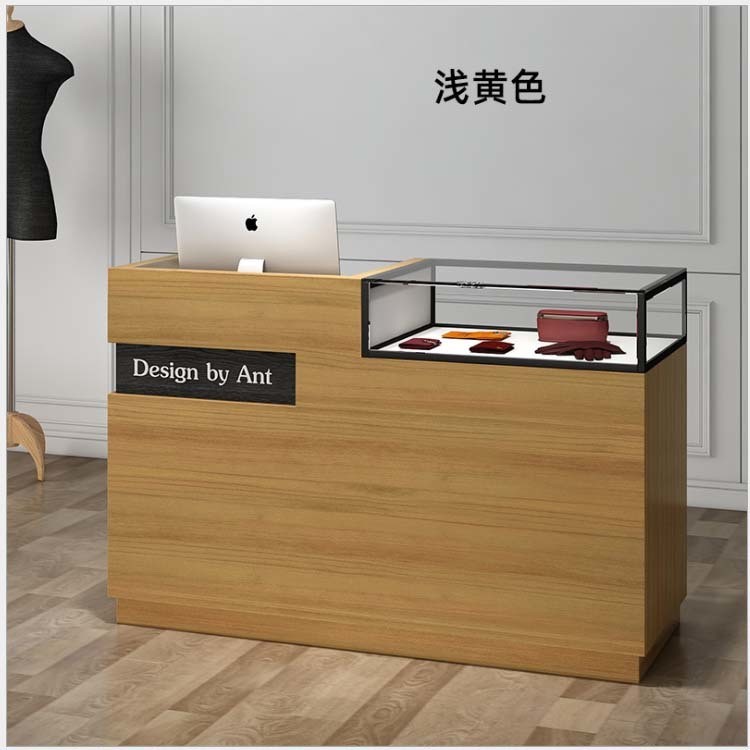 Retailer Shops Modern Wood MDF Checkout Reception Desk with Glass Box Checkout Counter