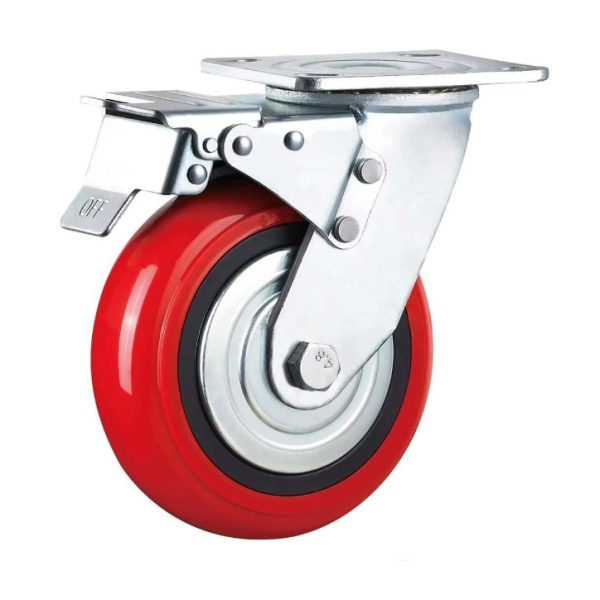 Industrial Red Pu Wheels Iron and PP Core Polyurethane Caster 4/5/6/8 Inch Industrial Casters