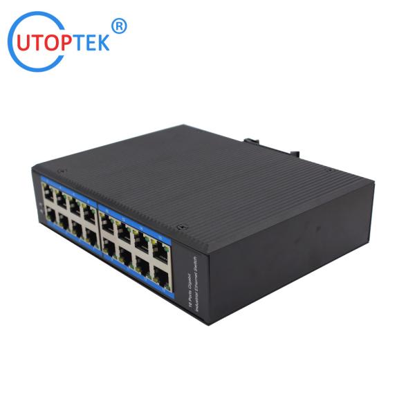 Industrial 16x10/100/1000Mbps RJ45 ports network switch DIN Rail IP40 4KV -40 ~+85 ℃ power input support: DC10~52V