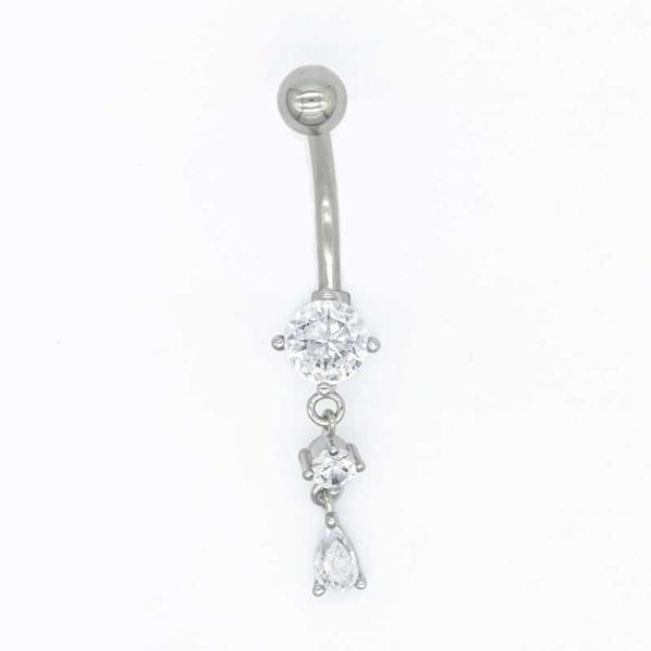 Silver Three Zircons Body Piercings Jewellery 14ga Steel Curved Barbell