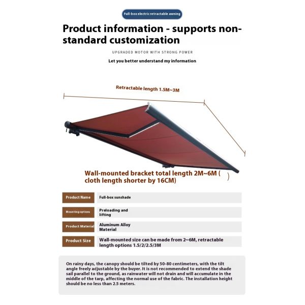 DICKSON Luxury Motorized Acrylic Waterproof Fabric Aluminum Full Cassette Awning Patio Retractable Awning Factory