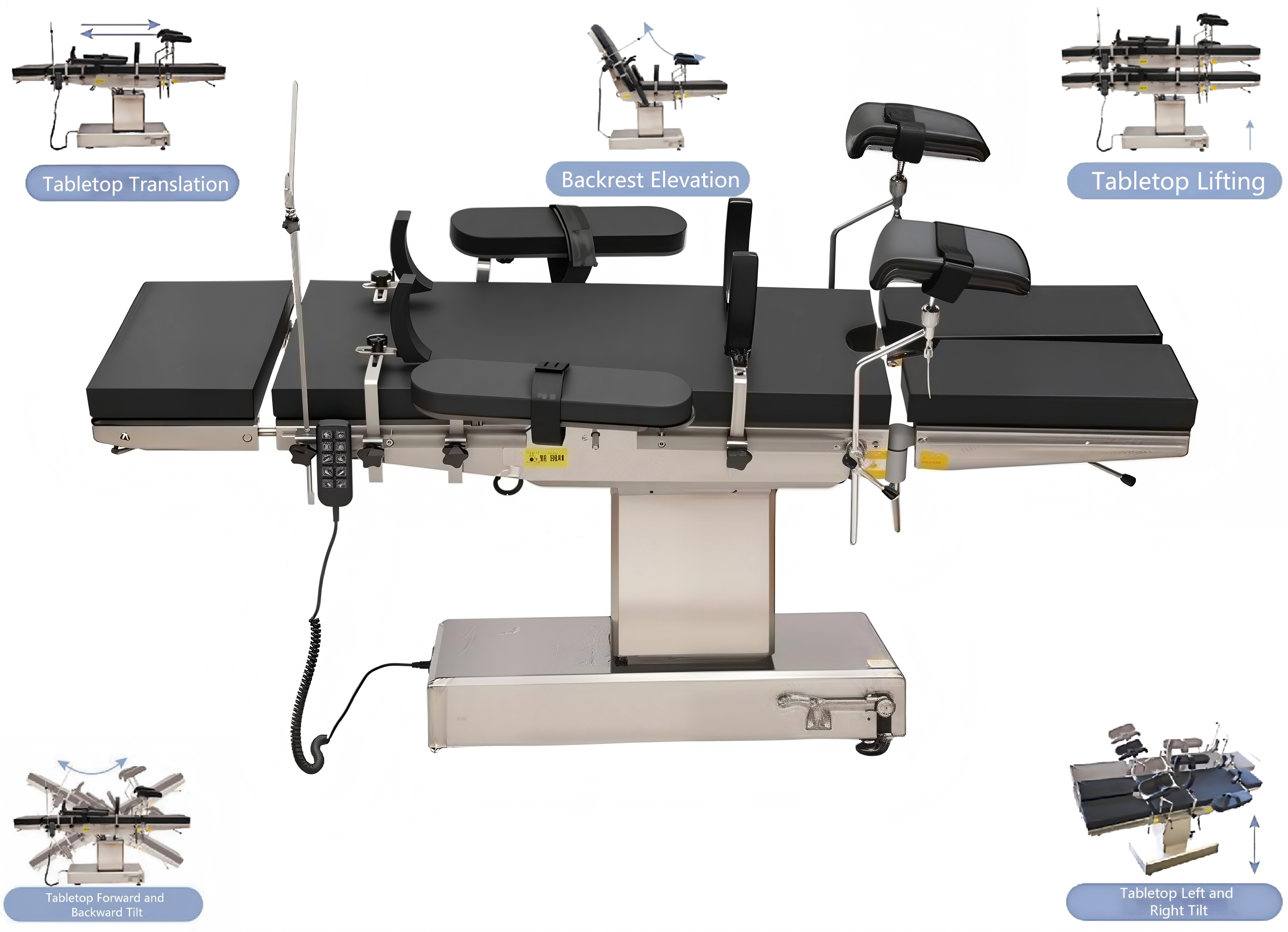 DS-VI Five-Control Shift Electric Surgery Table with 5-Way Electric Adjustment 120mm Mechanical Lumbar Bridge