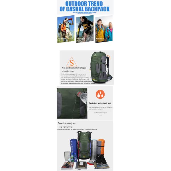 60L Lightweight Waterproof Hiking Backpack 70cm Rainproof Backpacks