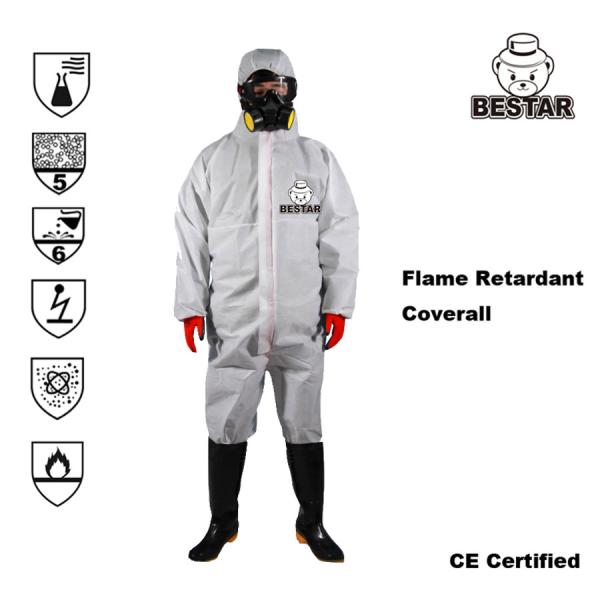 CE Certificed Flame Resistant Type 5/6 SMS Coverall for Medical and Hospital