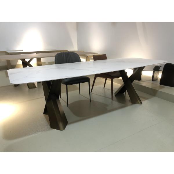 Luxury Modern Kitchen Dining Tables For 10 People Rectangular Shape Artificial Marble Top Table Set