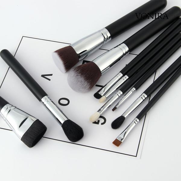 10 Pieces Basic Natural Synthetic Hair Makeup Brushes Set Collection With Wood Handle