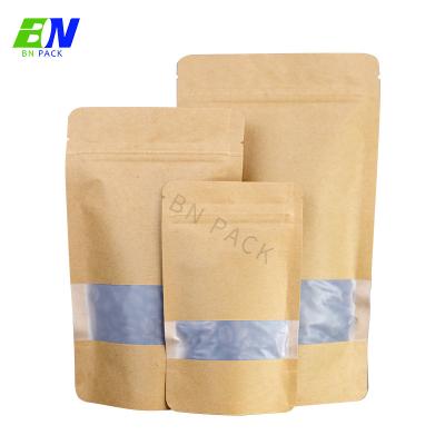 Biodegradable Stand Up Pouch Nature Brown kraft Paper Pouches With Window And Zipper