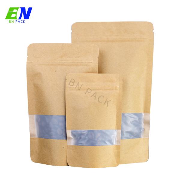 Biodegradable Stand Up Pouch Nature Brown kraft Paper Pouches With Window And Zipper