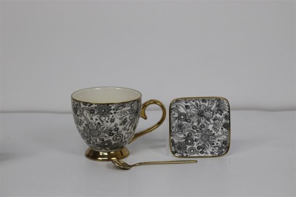 470cc footed mug with 9.5cm square dish 304 stainless steel spoon tableware ceramic gift set