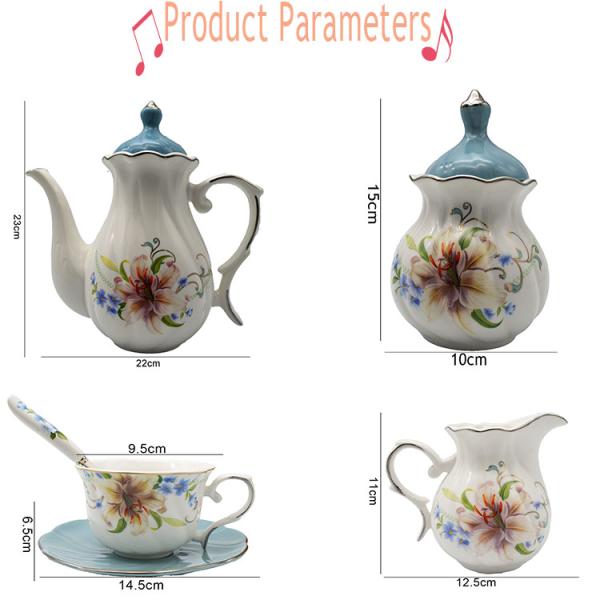Charming Floral Theme Chinese Porcelain Tea Set in White Color Perfect for Wedding Gifts 23*22/15*10/6.5*14.5/11*12.5cm