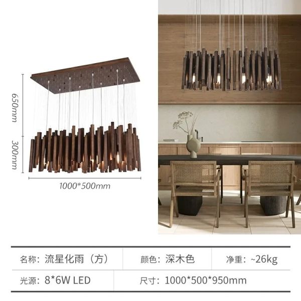 Dining Living Room Farmhouse Kitchen Table Solid Wood Led Pendant Chandelier Lamp Retro Wooden Hanging Chandelier (WH-VP-320)