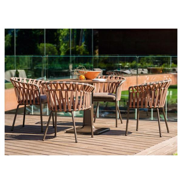 Villa Terrace Furniture Set Rattan Dining Table And Aluminium Chairs Fashion Style