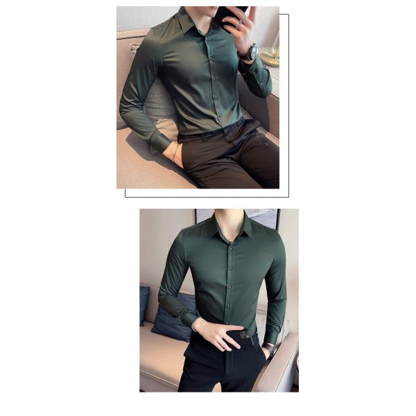 1000 Fashion Autumn Solid Color Long Sleeve Dress Men Clothes Shirts For Men Slim