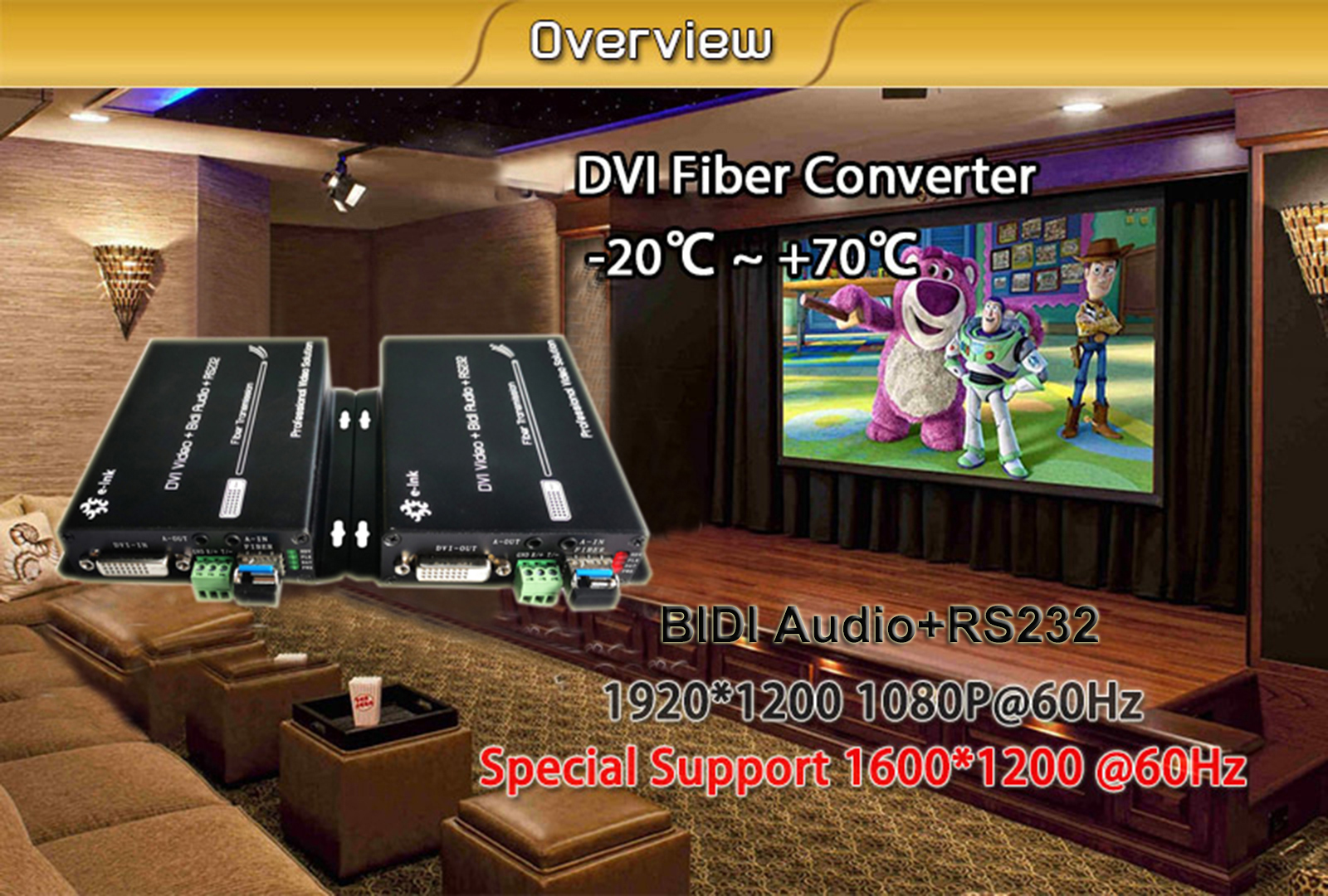 165MHz DVI к оптически аудио 1Ch RS232 конвертера 1Ch двухнаправленному стерео