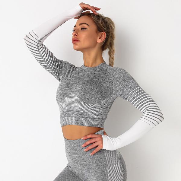 Step-by-step sports tights, speed training running yoga belly button exposed seamless long sleeves