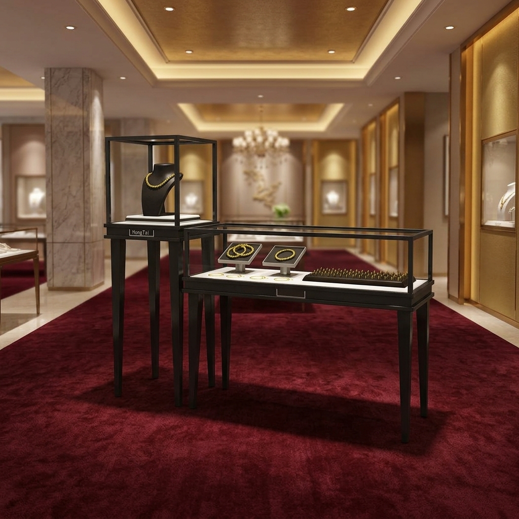 Customizable Eco-Friendly Jewelry Display Cabinet with LED Lighting for Retail Stores and Museums