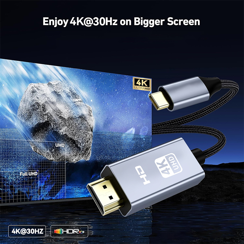 1M 2M 3M Nylon Braided 4K 30Hz HDMI to USB C to HDMI Converter Adapter Cable