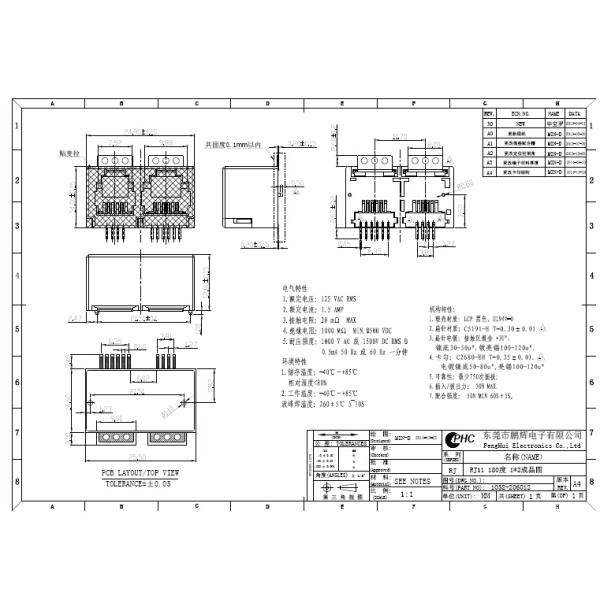 Женский верхняя часть порта двойника разъема 4P4C + 6P6C SMD RJ45 регистрирует модульный Jack
