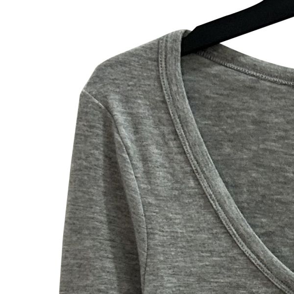 Women's Ribbed Henley Long Sleeve Top - Sweetheart Neck Button Detail (Heather Grey/Black/White)