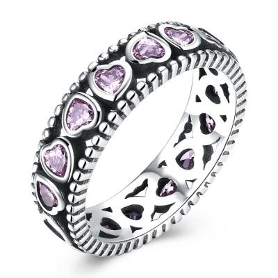 O coração temperamental do rosa da coroa das rainhas pavimenta Diamond Ring que S925 Diamante-Encrusted o Anel das senhoras