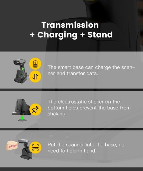 2.4G Wireless Bluetooth Barcode Scanner 2000mAh Battery Long Time Working
