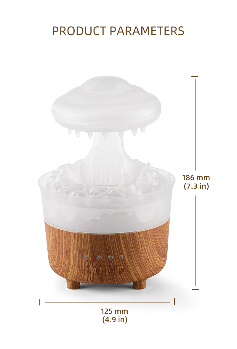 New Arrival Portable Electric Wood Grain Air Rainfall Mushroom Water Drop Aroma Diffuser Rain Cloud  Humidifier