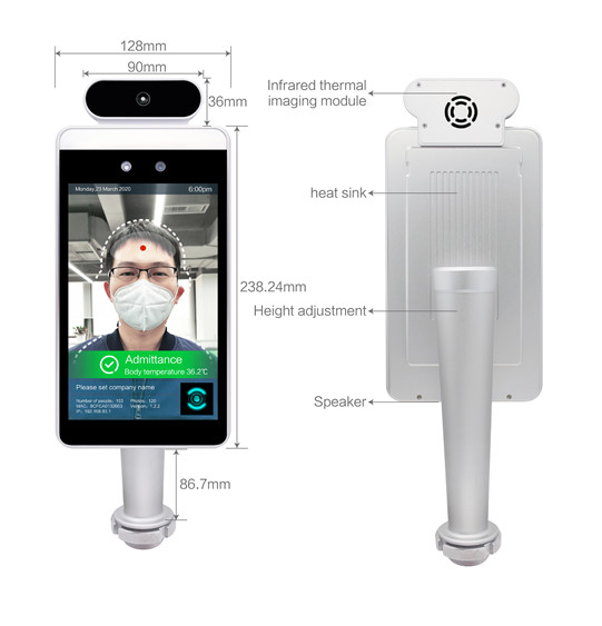 Thermal Imaging Facial Recognition Temperature Detector 8 Inch RFID Control Panel Android Screen
