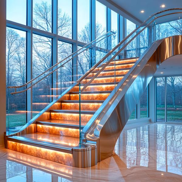Manobras decorativas de aço inoxidável com acentos cristalinos para corrimões de vidro