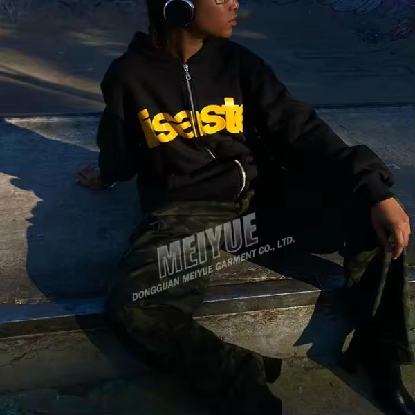 Custom Silicon Print logo Hoodie Zip up Fleece Oversized Casual Loose Fit Drop Shoulder Hoodie Weighted Hoodie Manufacturer