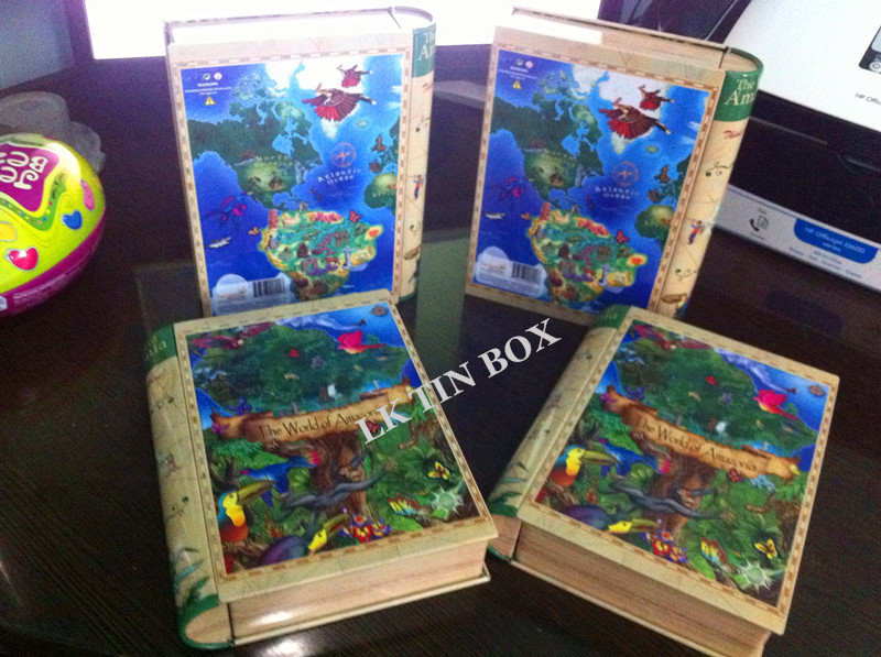 Book Shaped Various Gift Tin Box Storage Doulbe Sides For Toys