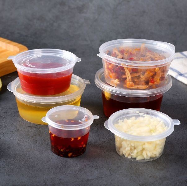 SGS Checked Competitive Disposable 1/1.5/2/3/4/5/6/8 Oz Food Grade Plastic Cup Sauce or Juice Separate PP Box with Lid
