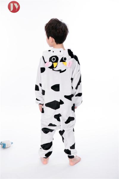 Wholesale Soft Fluffy Flannel Plush Cow Kids Animal Onesie Kigurumi Pajamas