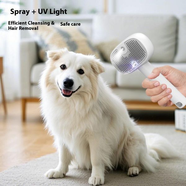2025 Eco-Friendly Safe Easy Use Plastic ABS Pet Brushes UV-Light Steam Spray Comb for Cats Dogs Battery-Powered Shampoo Grooming