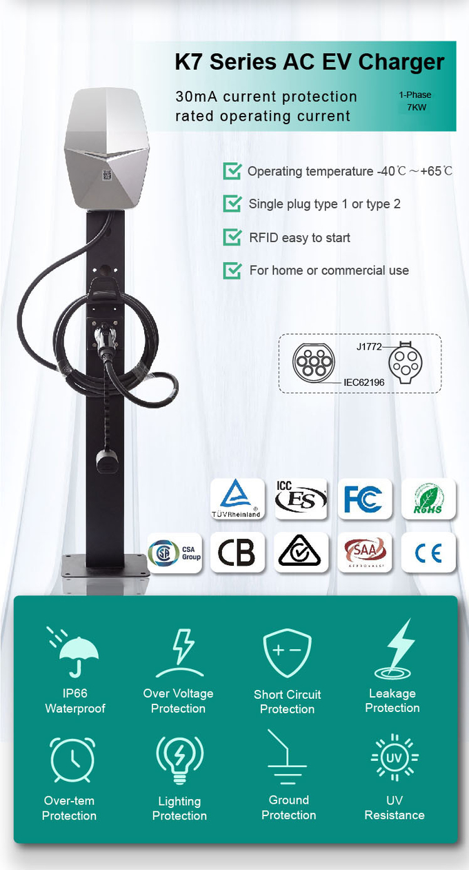 EVCOME голодают заряжатель OCCP 1,6 уровня 2 Ev домашний 1 тип 2 IEC62196-2 7KW 11KW 22KW SAE J1772