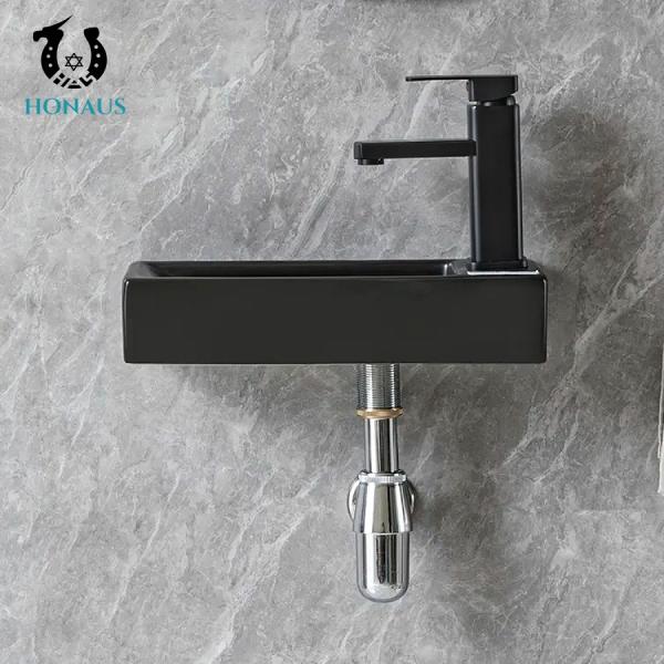 Modern Rectangle Bathroom Wall Hung Basin Matte Black 380*145*80mm