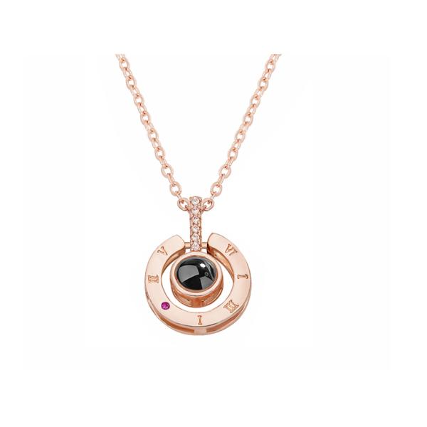 Stainless Steel Rose Gold Silver 100 Languages I Love You Projection Pendant Necklace