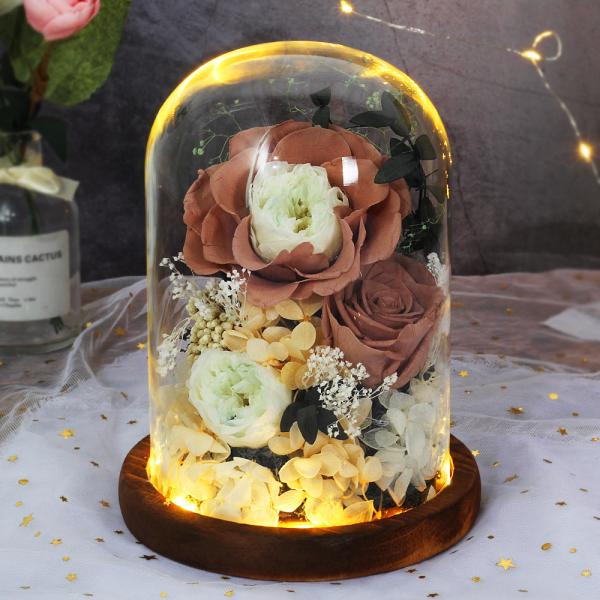 Eternal Preserved Flower Centerpiece Wedding Decor Element Rose Glass Dome