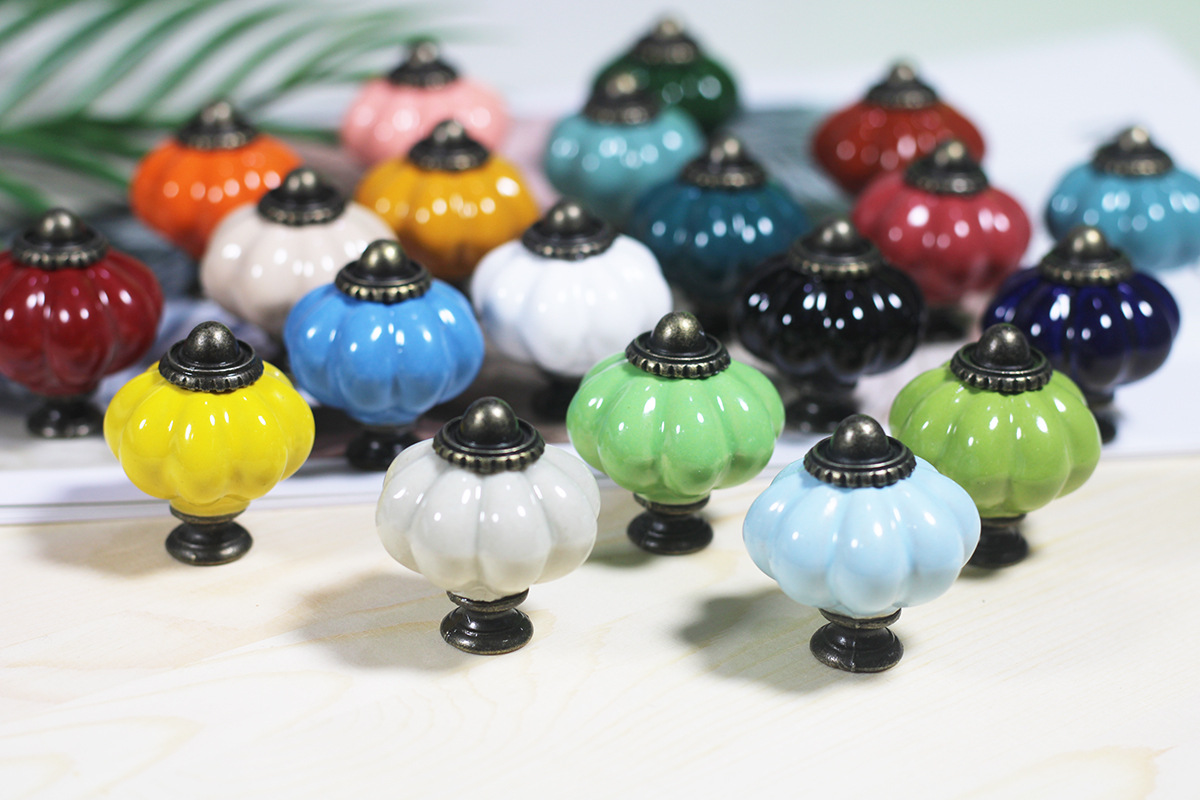 Pumpkin Ceramic Handle Knob Bohemian Style Cartoon Kitchen Bedroom Bathroom Wardrobe Dresser Cabinet Drawer Door Handle