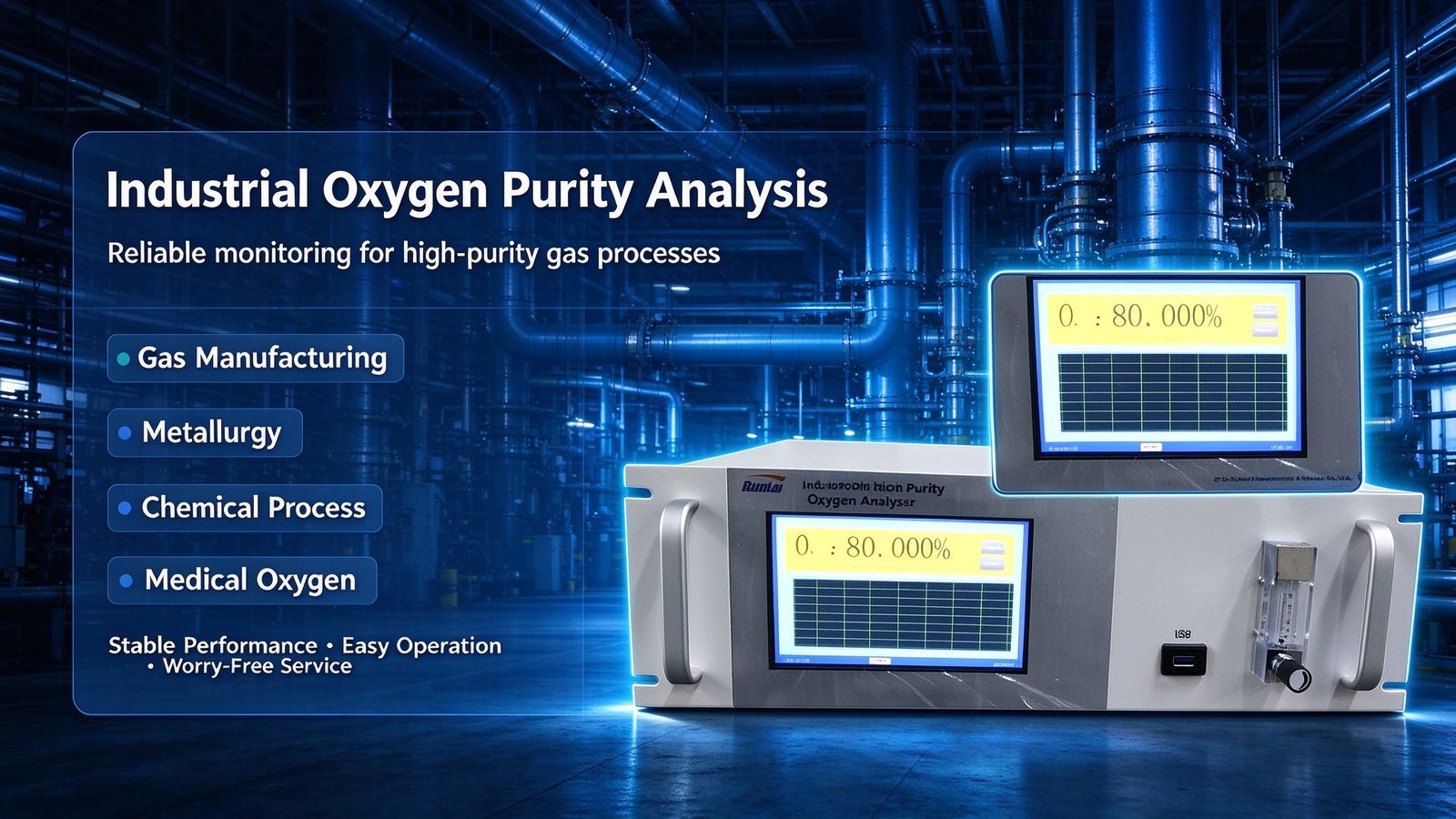 Oxygen O2 Industrial Online Gas Analyzer Metal Meter With Fast Response 3D Ion Technology