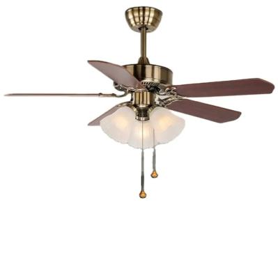 HFBH 208B Ac Dc Style américain classique 42/52 pouces Tire chaîne bois télécommande cuivre lustre ventilateur de plafond avec lumière