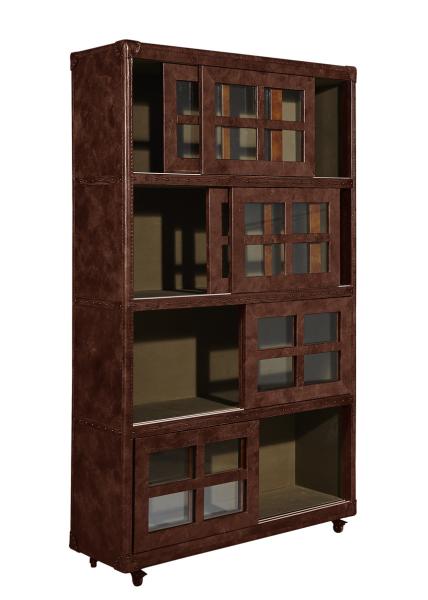 Vintage Style Home Office Bookcase , Tall Slim Bookcase With Glass Doors