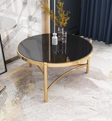Unique luxury stainless steel frame round coffee table side  table tempered glass top corner table