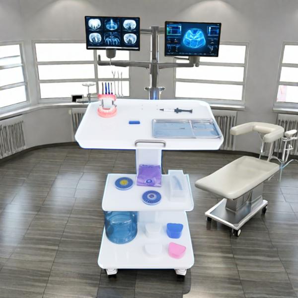Cabine de clínica médica Clínica dentária Carrinho móvel com três camadas de bandeja