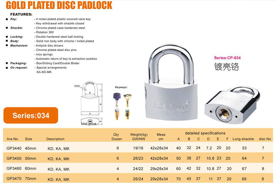 GOLD PLATED DISC PADLOCK