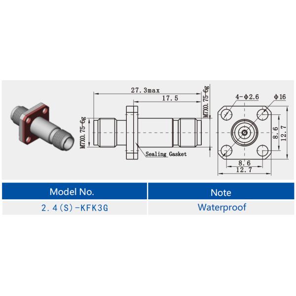 2.4mm Female to Female RF Connectors with Passivated Plating Waterproof Stainless Steel