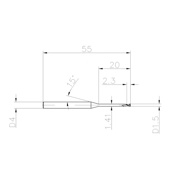 1.5mm 55HRC 2 Flute Cemented Carbide End Mill for Steel
